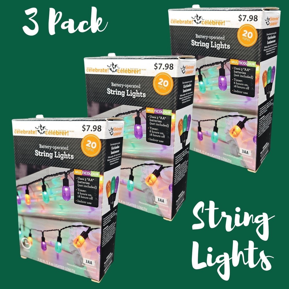 3 Items Multicolor String Lights 7.92ft 20 Vintage LED Bulbs for Christmas Party